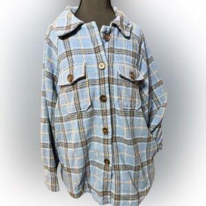 Light Blue Plaid Button-Up Jacket by Very J Sz Med